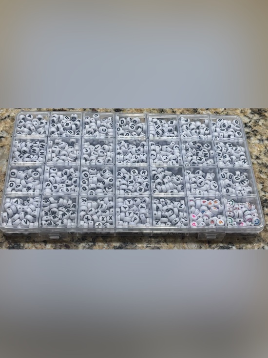Other - Alphabet Bead Set with Organized Storage Case - White Letter Beads